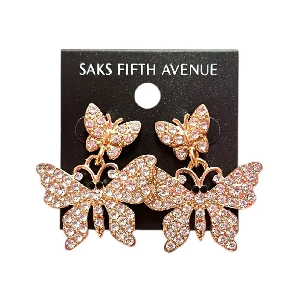 💎2/$30💎 Saks Fifth Avenue Gold and Clear Crystal Butterfly Drop Earrings